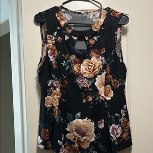 Source Unknown Floral Sleeveless Blouse - Black and Brown